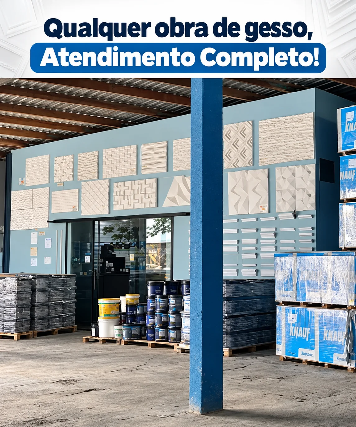 Mostruário com diferentes modelos e acabamentos em gesso